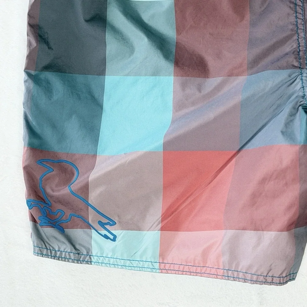 Modern‎ Amusement Board Shorts Mens 36 Plaid Pink Blue 6.5 Inseam Surf Swim